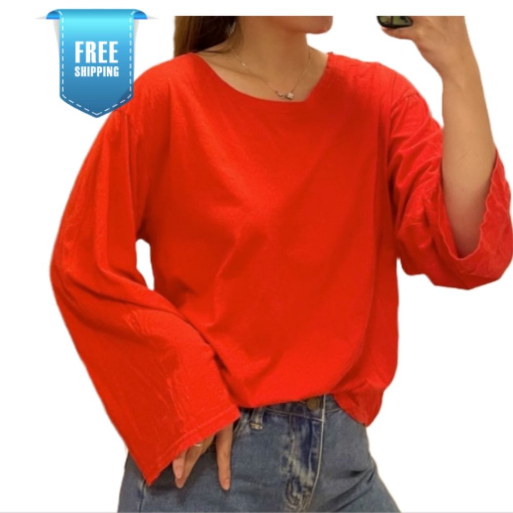 Lightweight Long Sleeve Summer Relaxed Fit Red Top Cover up -Size Small to Large